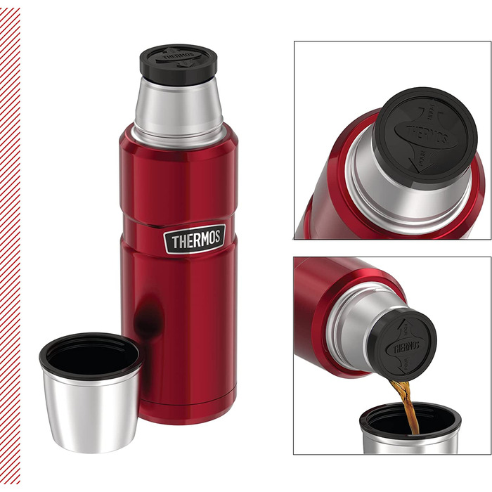 Термос Thermos Stainless King 470 мл, нержавіюча сталь, кранбері, без ручки, тримає тепло 12 годин, холод 24 години, BPA-Free, з кришкою-дозатором