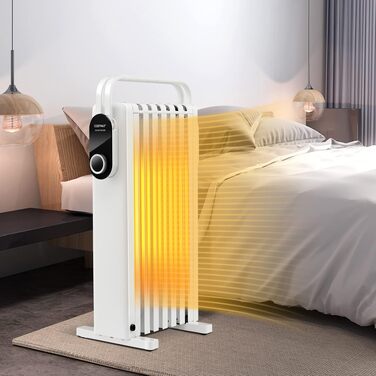 Електричний масляний радіатор COSTWAY 1500W, 7 секцій, регулювання температури 5-35℃, 3 режими потужності, мобільний обігрівач з колесами та захистом від перегріву, Білий