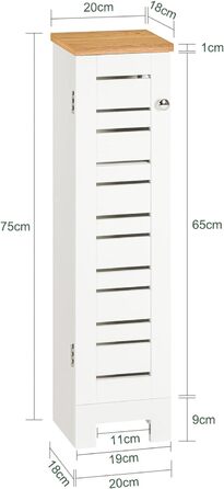 SoBuy BZR85-W підлогова шафа для ванної, тримач для туалетного паперу, білий/натуральний, 20x75x18 см – органайзер для зберігання, туалетна шафа, меблі для ванної кімнати