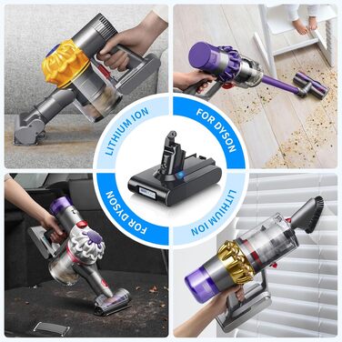 Акумулятор Dyson V6 8000mAh з LCD-дисплеєм, сумісний з DC58-DC74, Animal/Absolute/Motorhead/Fluffy + 2 фільтри, сірий