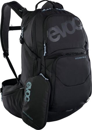 Рюкзак EVOC EXPLORER PRO 26л чорний – комфортний міський та туристичний рюкзак з системою вентиляції AIR FLOW CONTACT, гнучким поясом AIRO FLEX, відділенням для питної системи та дощовиком, преміум-якість