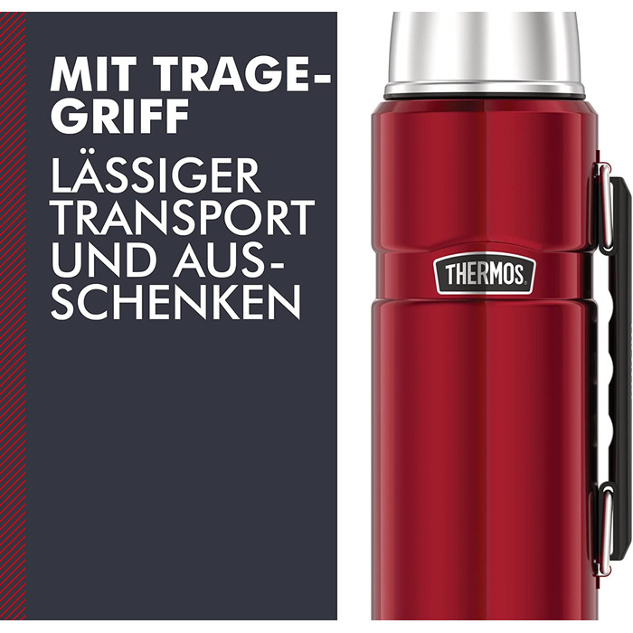 Термос Thermos Stainless King 1,2 л з ручкою, нержавіюча сталь, колір журавлина