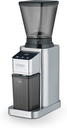 Електрична кавомолка CASO BaristaChef Inox з нержавіючої сталі, конічне жорно, 48 ступенів помолу, тримач для портафільтра, 450 об/хв, індивідуальне дозування