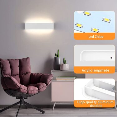 Світильник настінний LED Lightess 16W для сходів, білий, IP44, алюміній, холодне світло, сучасний дизайн для вітальні, спальні, коридору