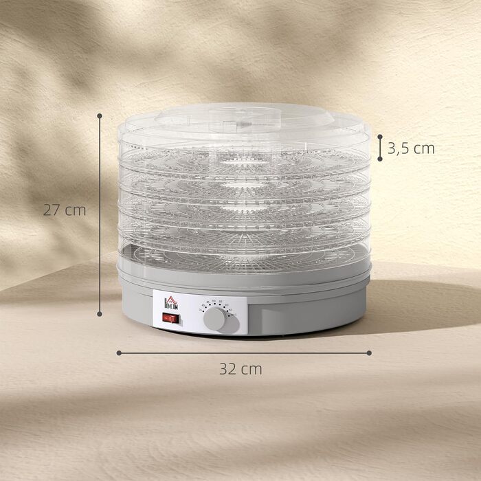 Сушарка для продуктів HOMCOM 245W, 5 лотків, 35-70°C, для фруктів, овочів, м'яса, квітів, без BPA