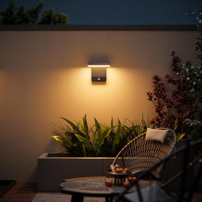 Світильник вуличний настінний K-Bright 20W з датчиком руху, антрацит RAL 7016, тепле біле світло 3000K, IP65 вологозахищений для балкона, саду та гаража
