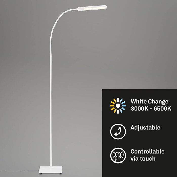 BRILONER LED торшер з димером, сенсорний, регульований теплий і холодний білий, лампа для читання, підлогова лампа для вітальні, світильник стельовий, 20,8x20,8x183 см, білий