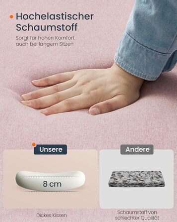 Стілець SONGMICS HOME для офісу та туалетного столика, рожевий, обертовий, широка сидушка, регульована висота, сучасний дизайн, з хрестовиною, для дому та офісу