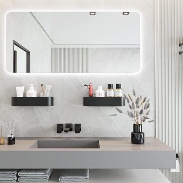 Поличка для душу без свердління, самоклейна підвісна полиця з алюмінію для ванної кімнати та кухні, матова чорна, 2 шт.
