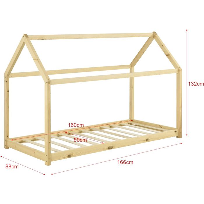 Дитяче ліжко Netstal Hausbett Bodenbett з соснового дерева для дитячої кімнати, 90x200 см, білий колір. Без матрацу, з ламелями.