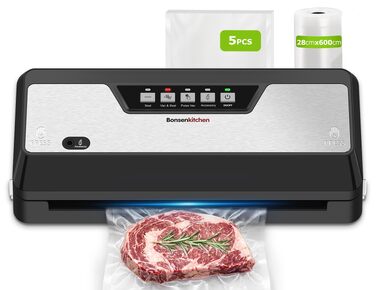 Вакууматор для продуктів Bonsenkitchen VS3019, 125 Вт, з вбудованим різаком, глянцевий чорний