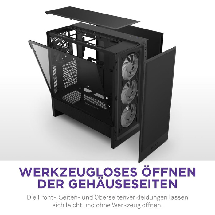 NZXT H5 Flow RGB 2024 – компактний ATX корпус для геймінгу з високим повітряним потоком, F360 RGB, підтримка радіаторів 360 мм (фронт) і 240 мм (верх), загартоване скло, чорний