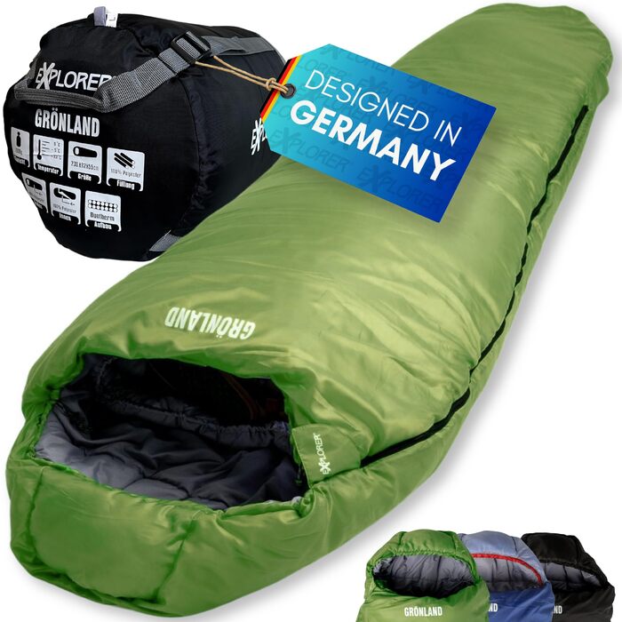 Зимовий спальний мішок-кокон EXPLORER® GRÖNLAND для дорослих, температурний режим -23°C...-5°C, 350GSM, 230x82x55см, темно-зелений