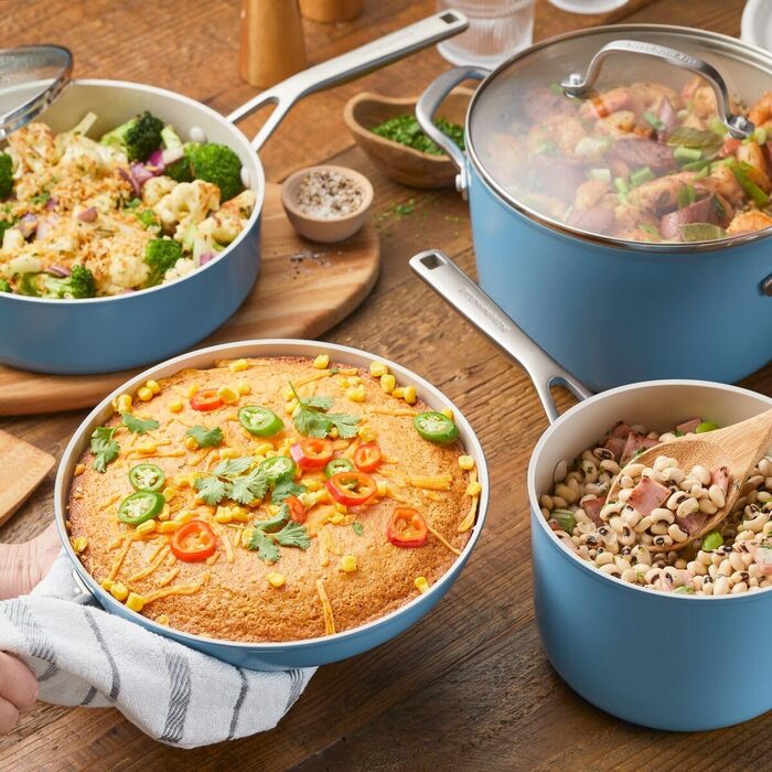 Набір посуду KitchenAid Harteloxierte Keramik синій оксамит 9 предметів з антипригарним керамічним покриттям