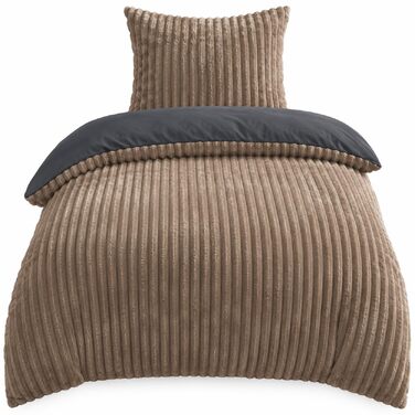 Комплект постільної білизни Leonado Vicenti Cashmere-Touch Teddy Plüsch, 2-частинний, 135x200 см, теплий зимовий фліс Coral Fleece, ефект вельвету, двосторонній (Коричневий - Антрацит)