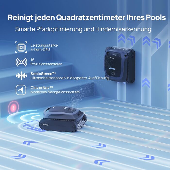 Робот-пилосос для басейну Beatbot AquaSense 2 з кришкою, акумуляторний, для чищення дна та стін, з функцією паркування, синій 