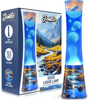 Декоративна лавова лампа Jambo Amber Crystal Liquid Motion Lamp з ефектом руху рідини (фіолетова рідина, жовтий віск), модель River Oasis, 39 см