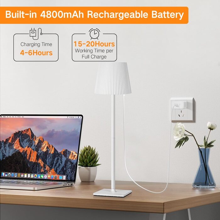 OUTON LED настільна лампа бездротова, сенсорне керування, димірується, 3 кольорові температури, акумулятор 4800mAh, металева, для нічного столика, вулиці, письмового столу, чорна, комплект 2 шт.