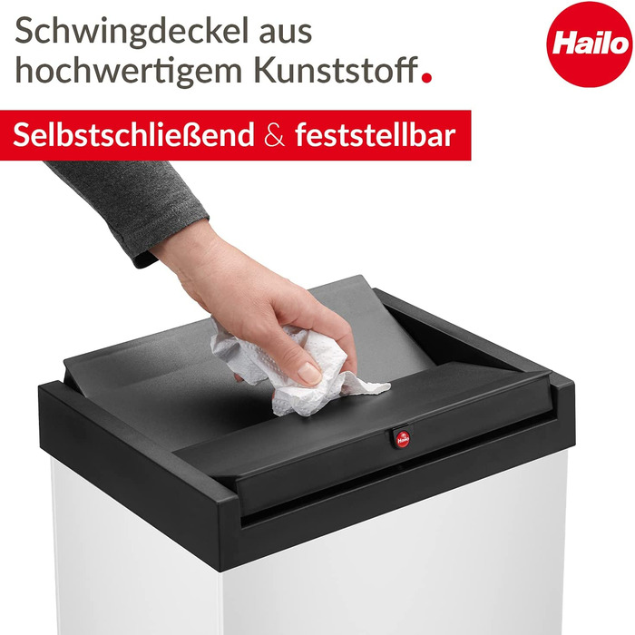 Смітник Hailo Big-Box Swing XL 52 л, сталевий, білий, з автоматичною кришкою, з тримачем для пакета, розібраний