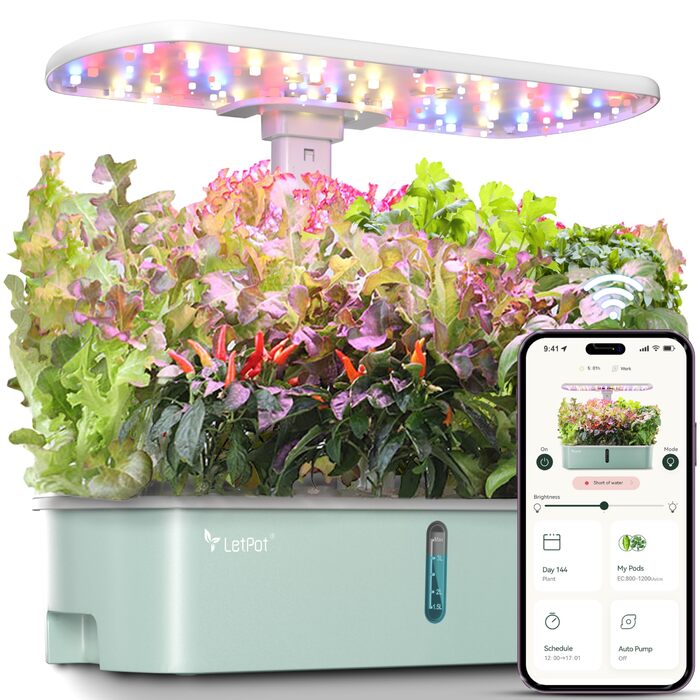 LetPot LPH-Air: Розумний гідропонний сад для вирощування трав, 10 капсул, LED 24W, 4L, WiFi, таймер
