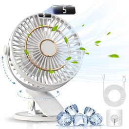 Портативний USB вентилятор COZII Mini з LED-дисплеєм, 5 швидкостей, 720° поворот. Для дому, офісу, дитячого візочка. Білий