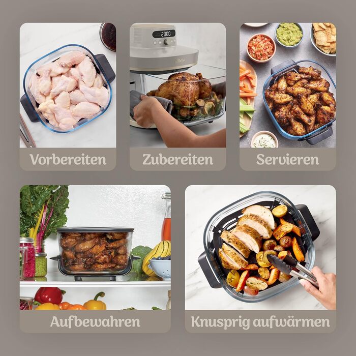 Скляна аерофритюрниця Ninja CRISPi PRO XL Air Fryer з 5 функціями, контейнерами CleanCrisp (5,7 л та 2,3 л) та кришкою для зберігання, AS090EUGN (Stone Gold)