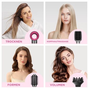 Фен-щітка 4-в-1 PARWIN PRO BEAUTY, 1000 Вт, іонна, професійна, насадки для сушки, випрямлення, об'єму та стайлінгу, сіра