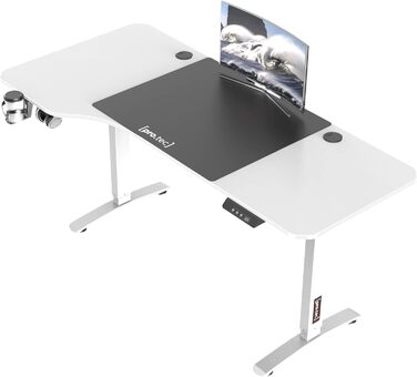 Електричний письмовий стіл pro.tec Oxnard 160x75 см з регулюванням висоти, пам'яттю, до 80 кг, тримачем для напоїв і гачком для навушників, алюмінієва рама, білий