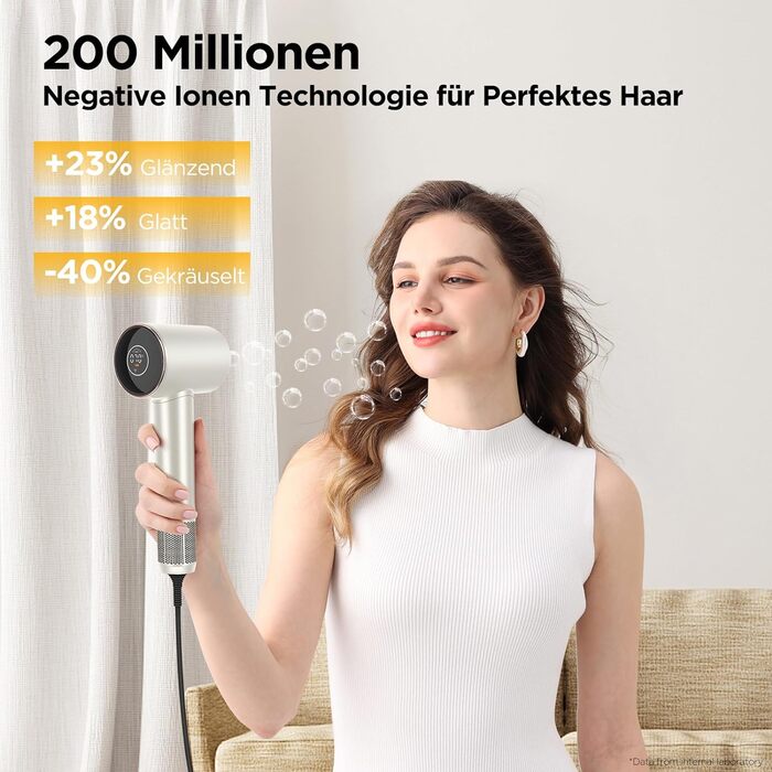 Фен Air-Sonic PARWIN PRO BEAUTY з HD-LED дисплеєм, безщітковий мотор 110 000 об/хв, 200 млн негативних іонів, потужний повітряний потік 25 м/с, швидке сушіння, тихий, шампань-сріблястий