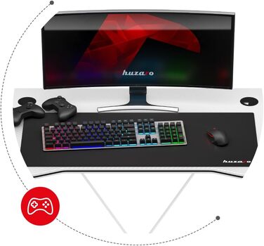 Ігровий стіл Huzaro Hero 1.4, 100x50 см, білий, сталева конструкція, карбонова стільниця, з отворами для кабелів, для комп'ютера, офісу, геймінгу