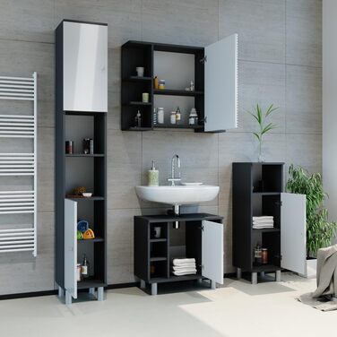 Пенал для ванної Vicco Fynn, антрацит/білий глянець, 30x95 см