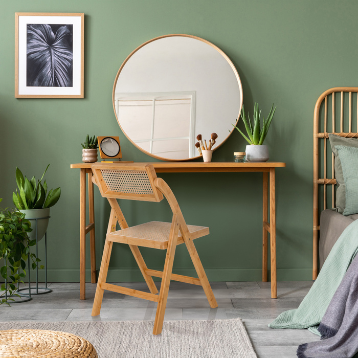 Складане обіднє крісло TUDELA BAMBOO з бамбука та ротанга, коричневе, hjh LIVING