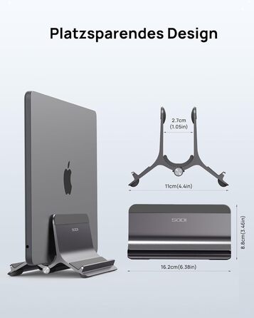 Підставка для ноутбука SODI вертикальна, автоматична, з алюмінію, для MacBook Pro/Air, ноутбуків, планшетів, телефонів (сіра)