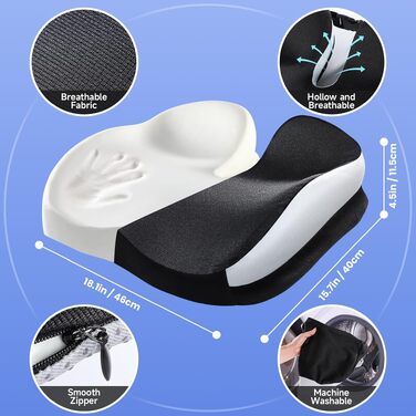 Подушка для сидіння з піни Memory Foam: ергономічна, для офісного крісла, авто, геймерського крісла та візка, з ременем та антиковзким покриттям