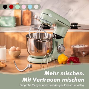 Кухонний комбайн-міксер Kitchen in the box Fab-Serie 8л, потужність 2000Вт, 10 швидкостей, з насадками (вінчик, гак, міксер), Зелений