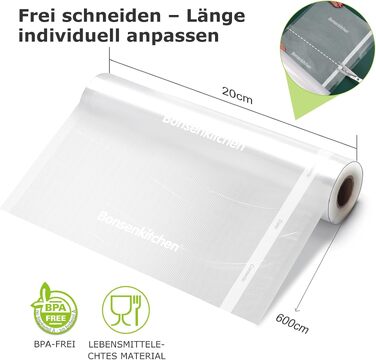 Рулони для вакуумного пакування Bonsenkitchen 28x600 см (2 шт.) - міцні пакети для вакууматора, харчові, для су-від, без BPA