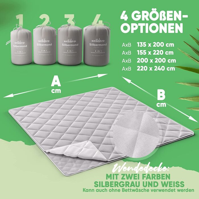 Ковдра Welldora OPTICLIMA для алергіків 155x220, зимова | Перевірена фахівцями | Made in Green Oeko-Tex, Німеччина | Ультра тепла зимова ковдра | Двостороння ковдра сіро-біла | Преміум стегане покривало, тепла зимова ковдра 155 x 220 см