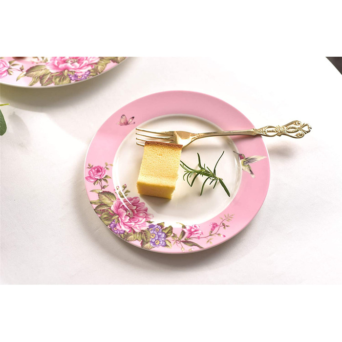 Чашка та блюдце з порцеляни Shabby Chic, 19,1 см, десертна тарілка, вінтаж, птах, метелик, квіти, подарункова коробка (рожевий)