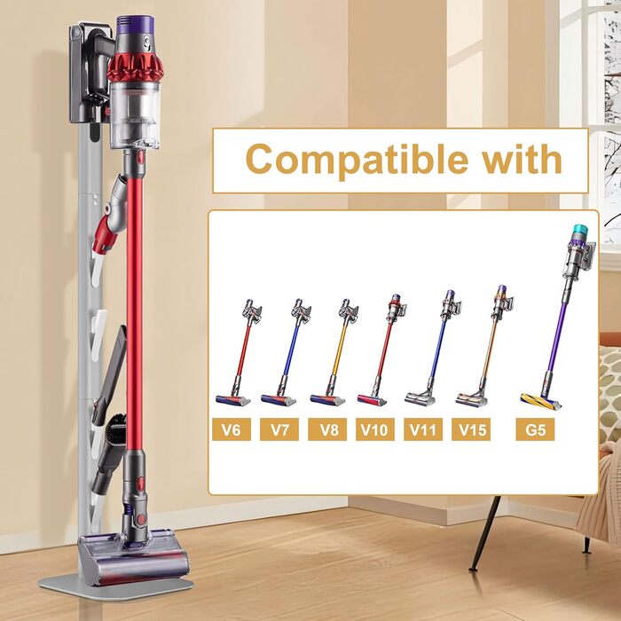 Підставка для пилососа OUTBROS сумісна з Dyson Gen5, V15s, V15, V12 Slim, V11, V10, V8, V7, V6, універсальна, підлогова, срібляста