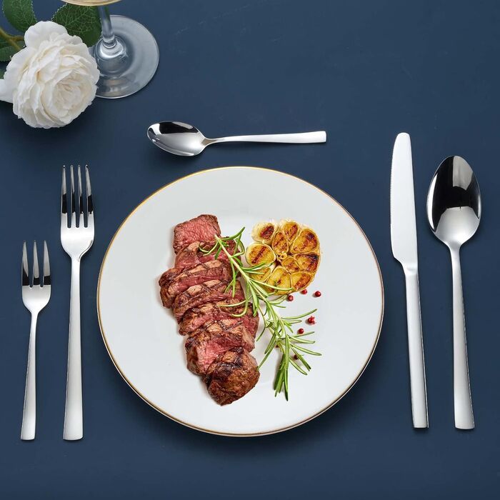 Набір столових приборів Hunnycook 60 предметів з нержавіючої сталі на 12 осіб - виделки, ложки, ножі. Полірований, для дому, ресторану, вулиці. Можна мити в посудомийній машині, сріблястий колір.