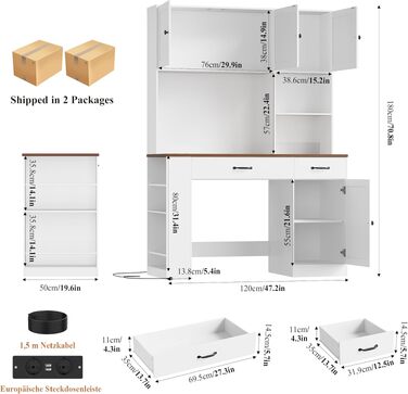 Письмовий стіл FirFurd 180x120x50 см з шухлядами, поличкою та LED підсвіткою, білий. Комп'ютерний стіл для дому, офісу, дитячої.