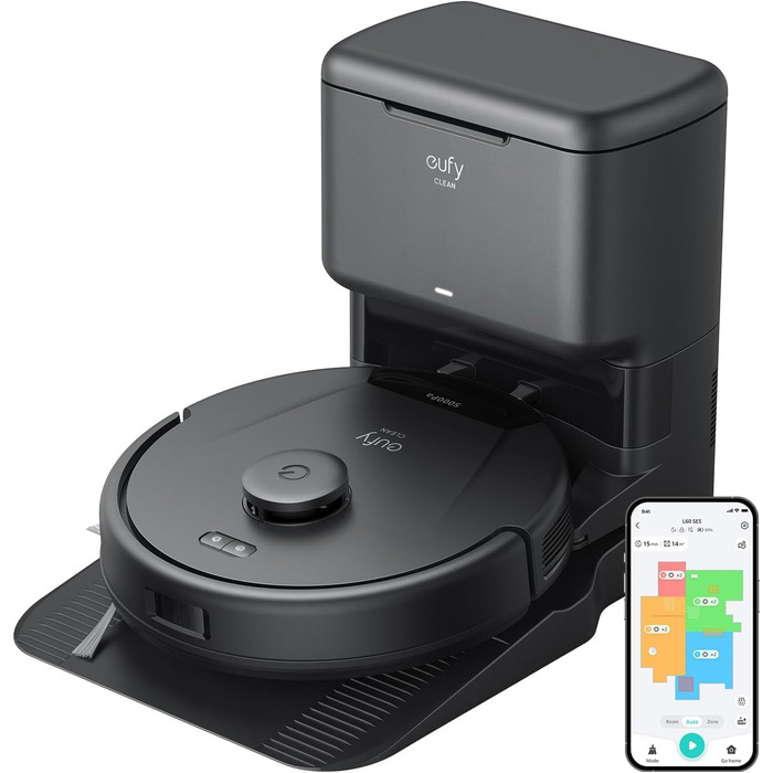 Робот-пилосос eufy L60 SES з док-станцією, потужність 5000Pa, антизаплутування волосся, 60 днів без випорожнення, iPath лазерна навігація (відновлений)