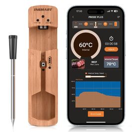 Інтелектуальний термометр для м'яса INSMART, термометр для гриля з радіусом дії 100м, Bluetooth термометр для приготування їжі з додатком, технологія Multi-Sensor, підходить для духовок, грилів, коптилень, кухонь, водонепроникний IPX7, чорний
