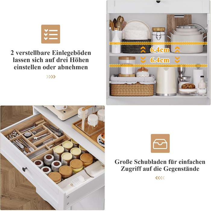 Кухонна шафа-буфет FOREHILL 180 см, висока шафа з робочою стільницею, біла