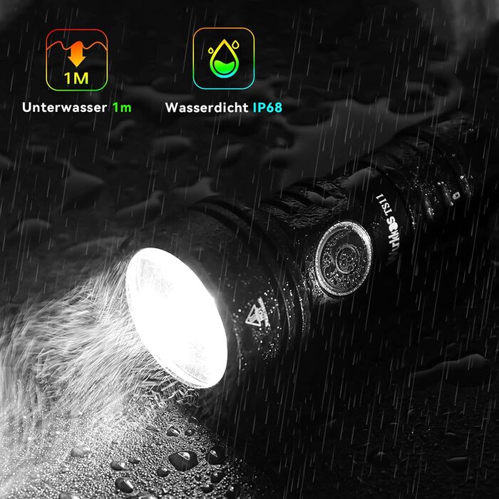 Ліхтарик Wurkkos TS11 Mini LED 2000 люменів з RGB, дальність 616 м, USB-C заряджання, акумулятор 18350, TIR-лінза, чорний, для туризму та активного відпочинку