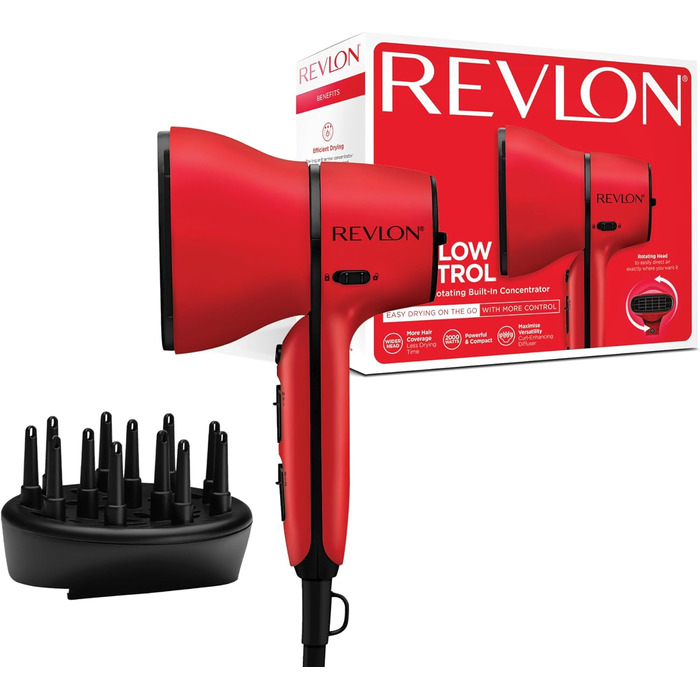 Фен для волосся Revlon 2000 Вт з регулюванням повітряного потоку, насадкою-концентратором та дифузором для завивки, компактний RVDR5320