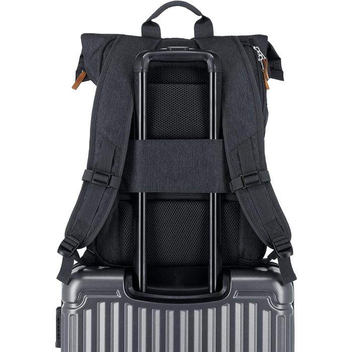 Рюкзак travelite для ручної поклажі, для ноутбука 15,6'', BASICS, дорожній рюкзак Rolltop, 60 см, 35 л, синій/сірий