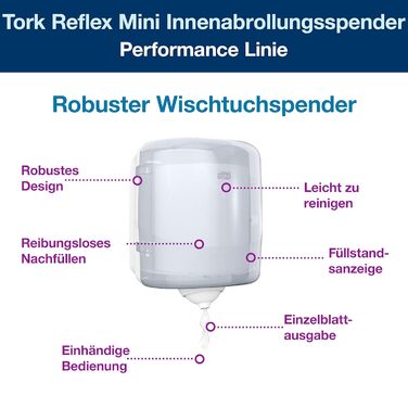 Диспенсер для паперових рушників Tork Reflex M4, білий, серія Performance, аркушевий, внутрішнє відмотування, 473190