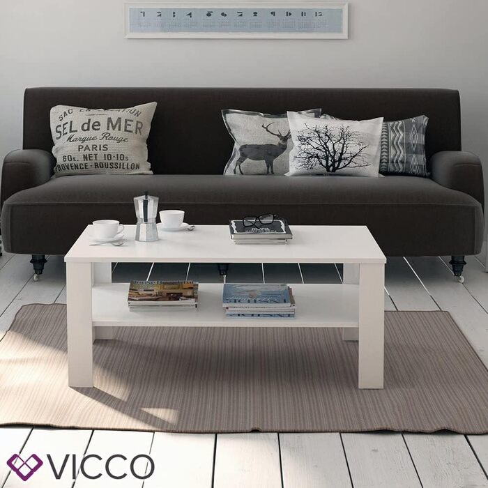 Журнальний стіл Vicco білий, 100x42 см, сучасний дизайн