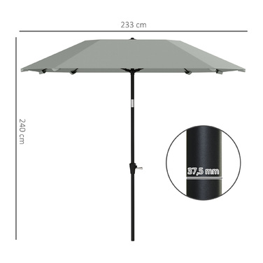Outsunny Parasol Ø233 см, Парасолька з функцією складання, Восьмикутний балкон Парасолька Пляжна парасолька Вітрозахисна стайня Ринок Парасолька Колінчастий Парасолька Захист від сонця для пляжу Балкон Патіо Сад, темно-сірий